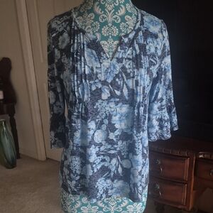 Erika Blue and Navy Floral Blouse